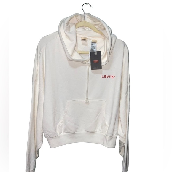Levi's Women's Graphic Cropped Cotton Blend Laundry Day Hoodie XXL CREAM NWT - Picture 1 of 13
